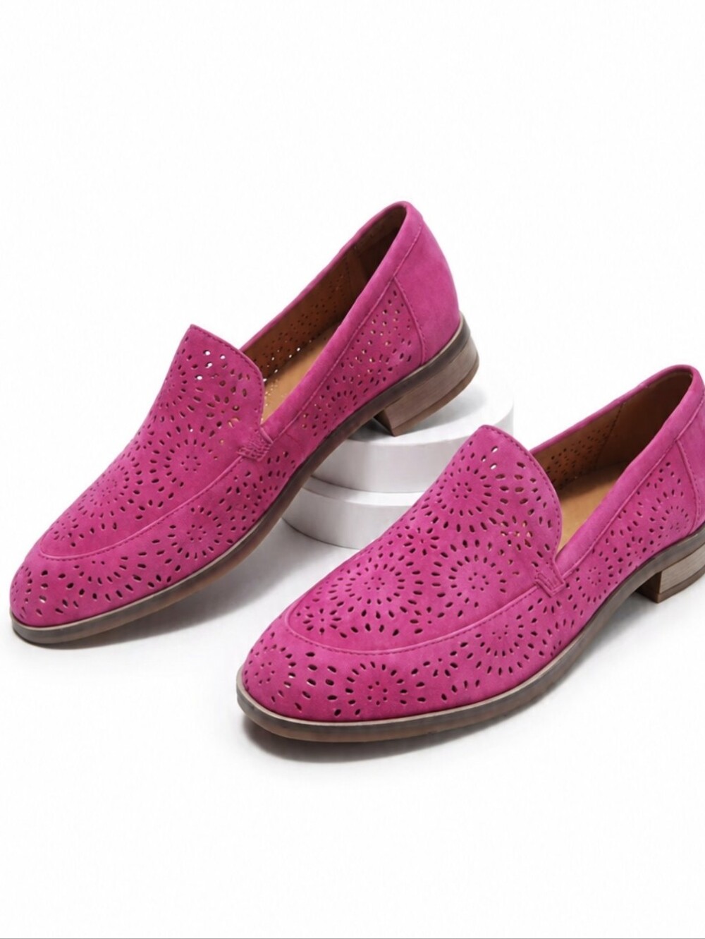Clarks Magenta Suede Laser-Cut Loafers